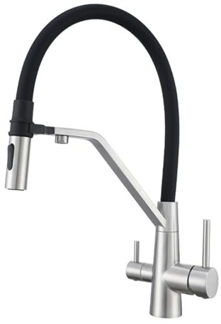 Robinet Cuisine Douchette Brossé 3 En 1 Double Poignée Mitigeur Osmoseur Cuisine 360° Rotation,Brossé