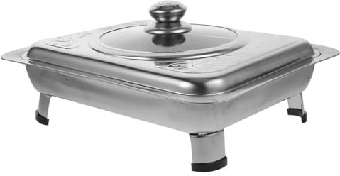 MUCKLILY 1Pieza Bandeja Rectangular Inoxidable con Tapa de Transparente para Buffet Cocina y Fiestas de Limpiar y Reutilizable