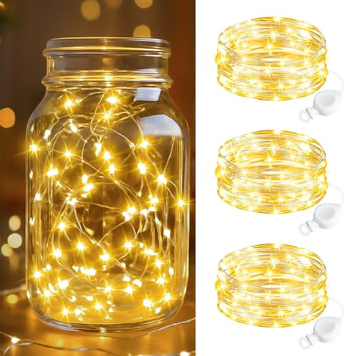 btfarm 3 Stück LED Lichterkette mit Batterie Klein, 2M 20LED Mini Lichterkette Batteriebetrieben, Wasserdicht Lichterketten Draht mit Knopfzelle für Weihnachten Hochzeit Party Innen Deko, WarmWeiß