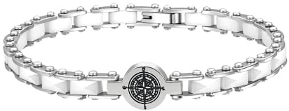 Cupimatch Weiß Kompass Armband Damen: Keramik Edelstahl Armband Elegantes Damenschmuck mit Kompass Symbol Minimalistischer Geschenk für Frauen Länge 20cm