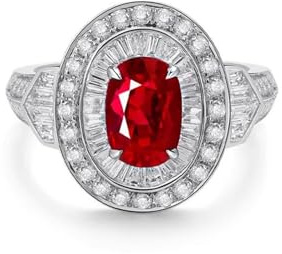 Wycian bff Ringe Ehering Silber Damen 9K Weißgold Oval mit 4 Krappen und 2,74 CT Synthetischem Rubin und Moissanit Größe 57 (18.1) Massiv, Nicht Plattiert Beliebt für Schwester Geburtstag Schmuck