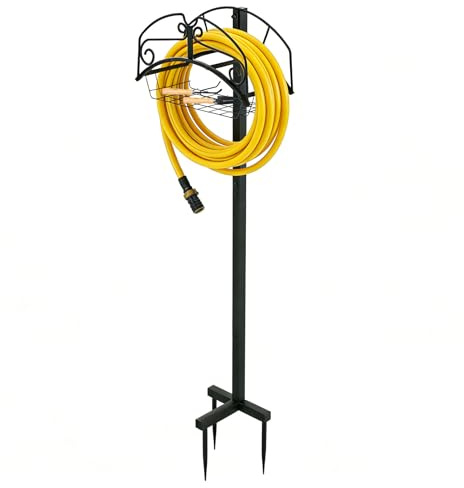EFUTURETIME Supporto per Tubo da Giardino Autoportante Metallo 3 Punte | Portagomma Rimovibile, Contiene 35m, per Cortile, Prato, Area Esterna, Nero