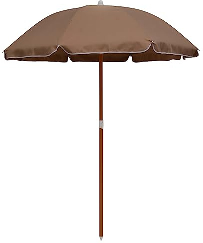 Sonnenschirm mit robustem Stahl-Mast holzfarben 180 cm Bogenlänge Taupe, UV-beständiger Sonnenschutzstoff Ø 155 cm, effektiver Sonnenschutz für Garten Balkon Außenterrasse, langlebig