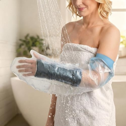 IKAAMDX Duschschutz Wasserdicht für Kurzer Arm, Wiederverwendbarer Gipsschutz für Dusche, Elastischer Dichtungsring für Gipsverbände & Wunden, Schutzhülle für Erwachsene nach OPn