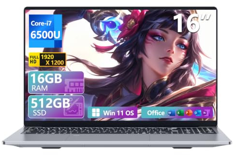 Portatile PC 16 pollici, Core i7 6500U processore 16 GB RAM 512 GB SSD Notebook, Win 11 Laptop, grafica UHD, schermo FHD 1920*1200, tastierino numerico retroilluminato/Touch ID Computer portatile