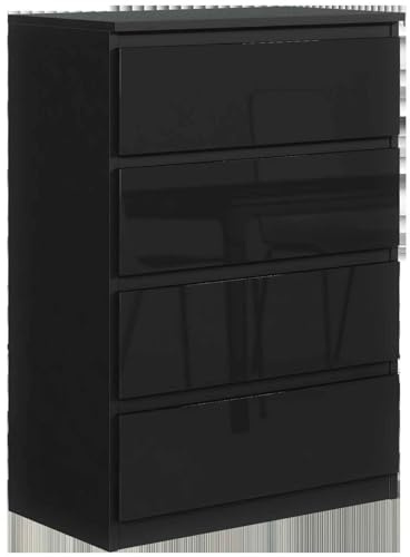 Masseno Kommode NUDO 70 cm Sideboard mit 4 Schubladen und Türen für Wohnzimmer Schlafzimmer Modern 70x39x102 cm Schwarz/Schwarz