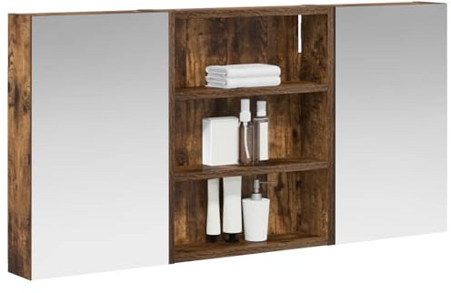 vidaXL Badezimmerschrank-Set 3 pcs 100 x 10,5 x 50 cm Holzwerkstoff, Badezimmer-Schrank, rechteckiger LED-Spiegel, moderner Wand-Organizer, praktischer Platzsparer