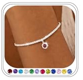 Maynor Geburtsstein Armband Damen 925 Sterling Silber – Silberarmband mit Zirkonia Anhänger, Personalisiert, 12 Farben, Verstellbar, Wasserdicht, Schmuck Geschenk für Frauen & Mädchen