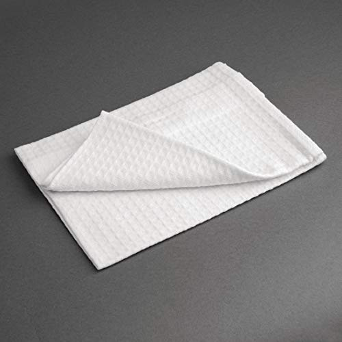 Vogue 100% Cotton Thick and Absorbent Honeycomb Weave White Tea Towel Cloths, Pack of 10, Size: 762(W) x 508(D) mm / 30 x 20 inch, Machine Washable | CC598 | Thick, highly absorbent construction dries dishes fast; fully machine washable for easy commercial hygiene.