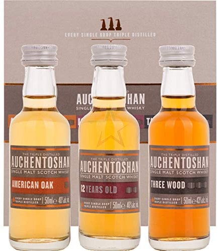 Auchentoshan set de 3 Whisky Single Malt Scotch, Whisky Écossais - Mignonettes Alcool 3 x 5cl