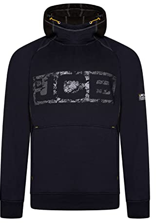 JCB - Horton Hoodie, Large - Made with 80% Cotton & 20% Polyester - Hoodies for Men Branding Details - Mens Clothes - Cordura Fabric Elbow Patches - 320gsm - Navy/Black
