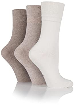 IOMI SOCKSHOP Footnurse Ladies Gentle Grip Diabetic Socks Pack of 3 Light Brown 4-8