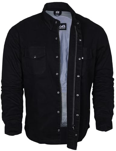 Bikers Gear Australia Chemise de protection en flanelle avec doublure en kevlar aramide pour moto noir Noir S