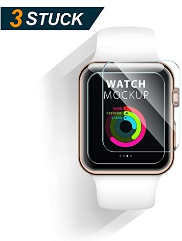 [3er Pack] Premium 2.5D iWatch 42mm Gorilla Panzerschutzfolie Schutzfolie für Apple Watch 42mm Series 1/2 / 3-2.5D Ultra HD+ 9H Tempered Glass Screen Protector – SUPER HD+ KLAR