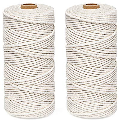 ilauke 2 Stück x 100m Beige Makramee Garn, 4-lagig 3mm Baumwolle Natur Baumwollseil Baumwollgarn Makramee Bastelschnur für Makramee Wandbehang Hängepflanze DIY Dekoration Weben
