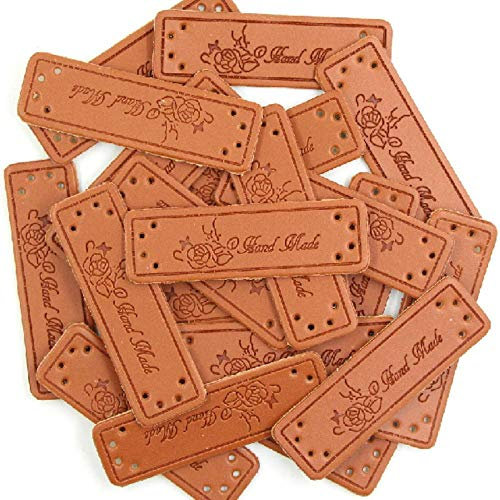 50Pcs Mixed Cartoon Pattern Label Nähen Tier handgemachte Tags PU Leder handgemachtes Label Cute Strick Tags für Hüte/Kleidung DIY, 02