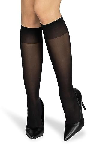 looksy Calze alte al ginocchio da donna con fascia anti-pressione 60 den taglia unica calda stivali lunghi opachi, nero, Taglia unica