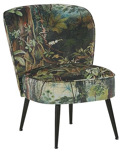Beliani Bequemer Sessel im Retro Stil Polsterbezug Dschungel-Motiv dunkelgrün Voss