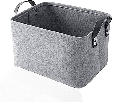 TRAMILY Felt Storage Basket Storage Bins Organizers，Collapsible Storage Box with Handles for Clothes Storage, Toys, Clothes, Office Products and Other Sundries (Grey L)