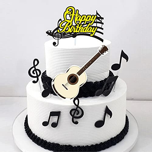 Ouceanwin 40 Stück Musiknoten Cupcake Topper Kuchendeko Happy Birthday Tortendeko Gitarre Cake Torten Muffin Decoration, Picks Geburstagstorte Deko für Musikalisches Thema Party (A)
