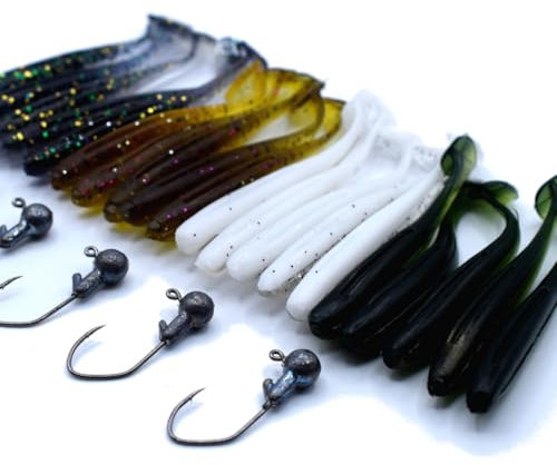 trifyd ® - Gummifische 5 cm + Jigs, Kunstköder für Forelle, Döbel, Barsch, Raubfischer, 20 Stück + 5 Stück Jigköpfe