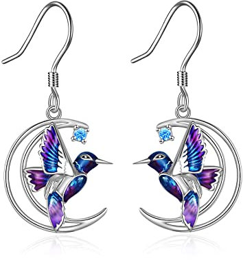 YFN Kolibri Ohrringe Vogel Creolen 925 Sterling Silber Schmuck Kolibri Geschenke für Frauen Mädchen (Baumeln)