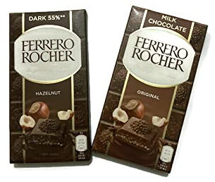 Ferrero Rocher Lot de 2 paquets de chocolat au lait et chocolat noir noisette 55 % et noisette