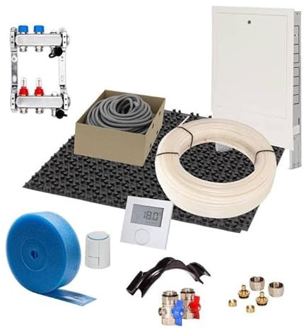 Fußbodenheizung Warmwasser Set 60m² Noppensystem 11 mm Dämmplatte PE-RT Rohr VA10 Regelung D