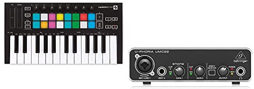Novation Launchkey Mini - MIDI Controller [MK3] & Behringer UMC22 Audiophile 2x2 USB-Audio-Schnittstelle mit Midas Mikrofonvorverstärker