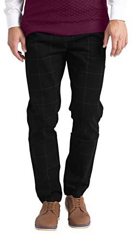 BlauerHafen Herren Formale Hose Karo-Muster Slim-fit Wrinkle-Resistant Flat-Front Retro Vintage Tailored Fit Smart Office Business Suit Chino Pant (Schwarz, 34W / 30L)