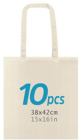 ENERGY FUSION Tote Bag, Lot de sacs 100% coton naturel, à longues anses, lavables et réutilisables. Sac en jute. Cabas en Tissu à Poignées Solides pour les Courses, longues poignées. Sac Shopper.