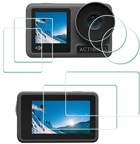 ULBTER Displayschutz schutzfolie für DJI OSMO Action 3 Kamera Objektiv+ Display 【NICHT arbeiten mit Schutzrahme】 [2 + 2 + 2 Stück], Glas Displayschutzfolie 0,3 mm 9H Härte