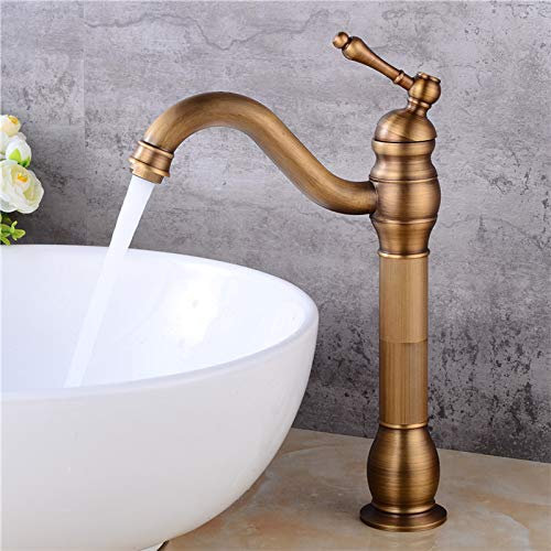 ADITAM Waschbecken Wasserhahn Einhand Antik Bronze Gebürstetes Messing Waschtischarmatur, Heißer und Kalter Waschbecken Wasserhahn, Mischbatterie, Badezimmer Wasserhahn Waschtischmischer (Color :