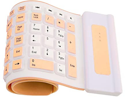 Jectse Tastiera in Silicone Flessibile - 103 Tasti 2.4G Wireless, Pieghevole e Arrotolabile, Gomma Morbida Antipolvere Impermeabile, Silenziosa per Laptop, PC (Arancia)