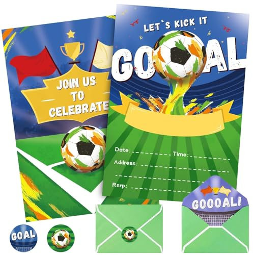 WERNNSAI Football Party Invitations - 24 Pack Football Themed invitation with Envelopes Stickers for Kids Boys Birthday Party Invites Sports Party Supplies Soccer Invite Cards Celebration