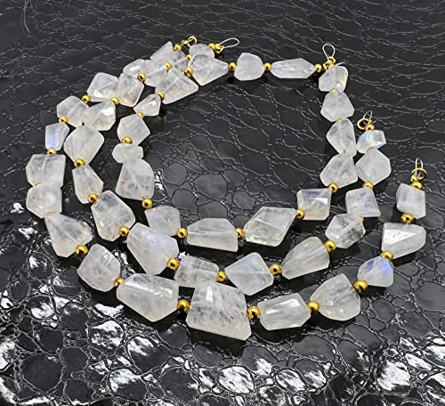 Natural Rainbow Moonstone 7x7-12x10mm Tumble Faceted 9 Inch 16 Pieces White Color Rare Gemstone Beads Strand German_Beads_98