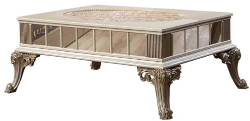 Casa Padrino Luxus Barock Couchtisch Creme/Weiß/Grau/Gold - Verspiegelter Barockstil Wohnzimmertisch - Luxus Möbel im Barockstil - Barockstil Wohnzimmer Möbel - Barock Möbel