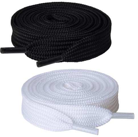 Olukssck 2 Paar- Flach Dicke Schnürsenkel [15mm breit ] Premium Schuhbänder für Turnschuhe, Sportschuhe, Sneakers, Freizeitschuhe, Schwarz + Weiß, 137cm