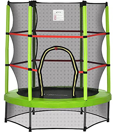HOMCOM Cama Elástica Infantil Ø140x160 cm Trampolín para Niños de 3-6 Años con Red de Seguridad Carga 45 kg para Interior Verde