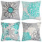 Cheekywares Sofakissen 50x50 Kissenbezug Füllung Moderne Boho Türkis und Grau Gänseblümchen Lienen Deko Kissen Kissenhülle für Sofa Garten Couch Schlafzimmer Outdoor 4 Stück