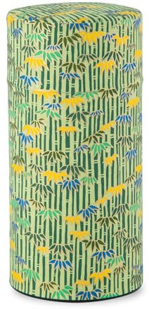 NOREN Boîte à thé japonaise en étain (papier Yuzen Washi – Bambou/vert) – 200,1 g – Fabriqué au Japon avec couvercle intérieur hermétique pour feuilles de café, thé, épices et plus encore