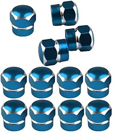 CGEAMDY 12 Stück Auto Ventilkappen Abdeckung, Autoventil Aluminium Kappen, Reifenventil-Staubkappen Mit Dichtung Universal Sechskant Ersatz, Ventilkappen Auto(Himmelblau)