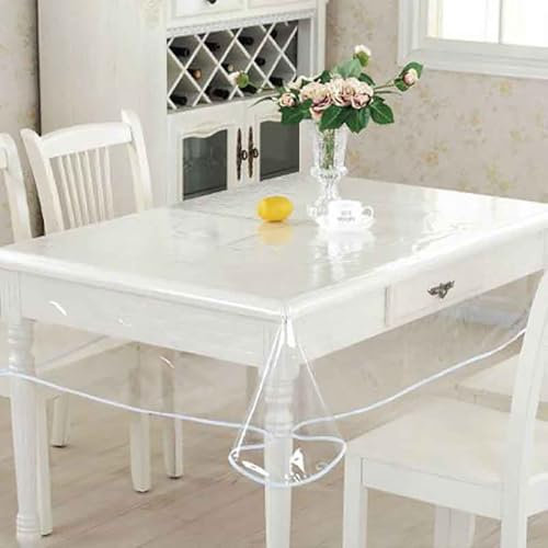 A2ZWORLD Nappe en PVC transparente, Nappe plastifiée imperméable, rectangulaire ou ronde, film de protection en PVC lavable (rectangulaire 140 x 200 cm)