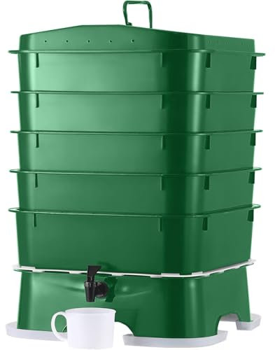 Vermihut ® Plus US Made 5 – Tray Worm Composter -Forest Green,Sustainable Design for Both Indoor & Outdoor, Worm Compost Bin for Vermicomposting Starter, Recycling Food Wastes