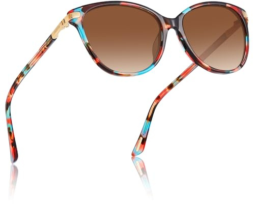 AVAWAY Retro polarisierte Sonnenbrille für Damen UV-Schutz Acetat Rahmen | Kategorie 3 Linsen, Vintage Damenbrille für Fotografie Wandern Reisen Fahren Urlaub, Inklusiv Brillenetui & Reinigungstuch