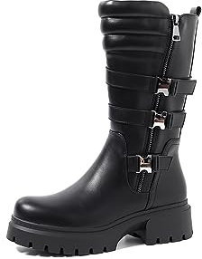 QUEEN HELENA Stivaletti Biker Stivali con Zip Laterale Donna X29-72 (Nero, Sistema Taglie Calzature EU, Adulto, Donna, Numero, Media, 37)