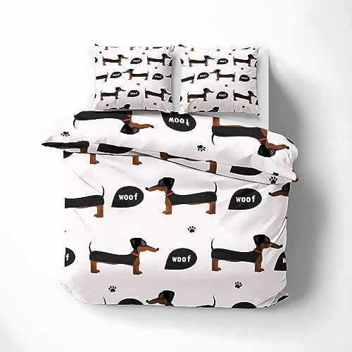 MOBEITI Dackel Bettwäsche 220x240, Hund Motiv Wendebettwäsche, Weiche Kuschelige Mikrofaser Bettbezug Set 3teilig, 2 Kissenbezug 80x80, mit Reißverschluss - Hundemotiv 08