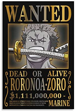 Anime One Piece Wanted Poster Zoro 2 Poster, Kunstdruck, Wandfoto, Malposter zum Aufhängen, Familiendekoration, 20 x 30 cm