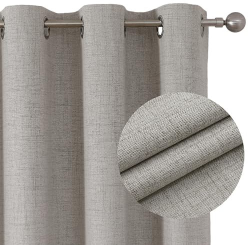 Joydeco 100% Blickdichte Vorhänge mit Ösen Gardinen Leinenoptik 2 Stück H 245 x B 140, Verdunkelungsvorhang Leinen Weiß Thermovorhang Hitzeschutz Grauweiß, für Schlafzimmer Wohnzimmer