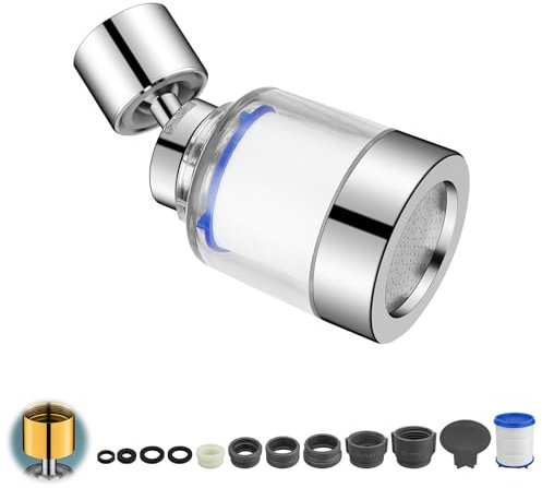 Filtre a Eau Robinet, MYLERCT Universel Filtre à Eau du Robinet avec 2 Eléments Filtrants en Coton PP et Adaptateur de Rrobinet, Filtre à Robinet Rotatif à 360°, pour évier, cuisine, salle de bain